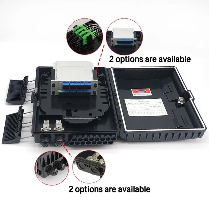 Caixa negra IP65 do ABS da distribuição da fibra ótica do núcleo da caixa 16 do jogo FTTH do equipamento da fibra ótica 2