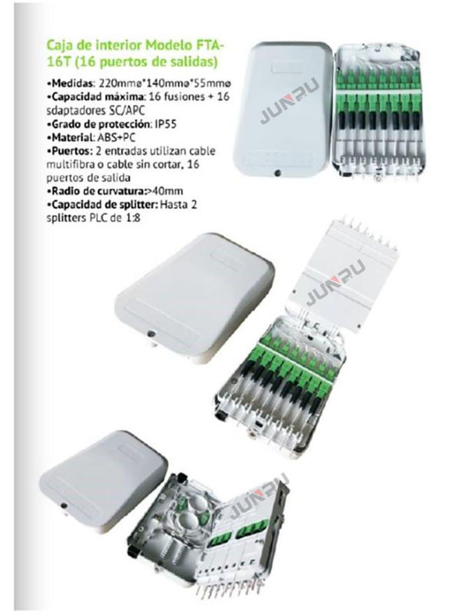 caixa de distribuição 2 da fibra ótica de 16T FTTH em 16 para fora da cor branca do ABS do PC 0